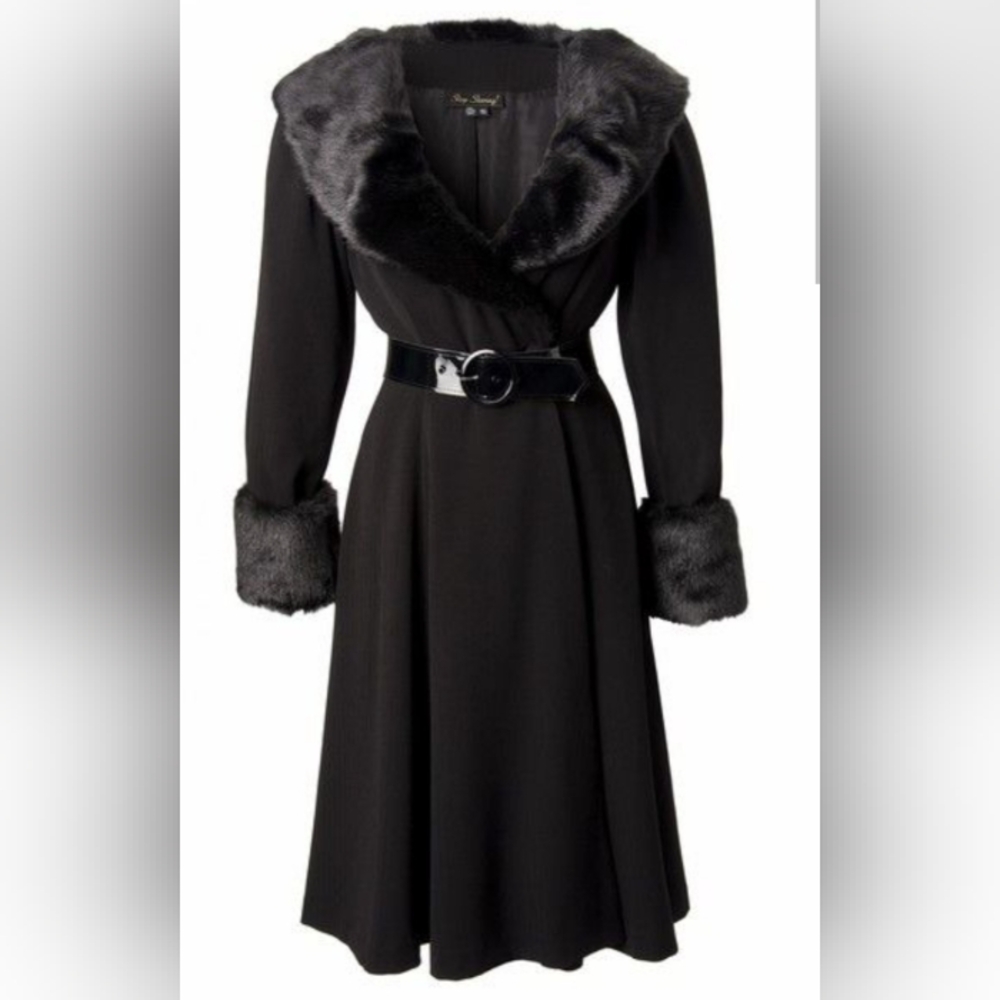 Stop Staring Black Coat with Faux Fur Trim
